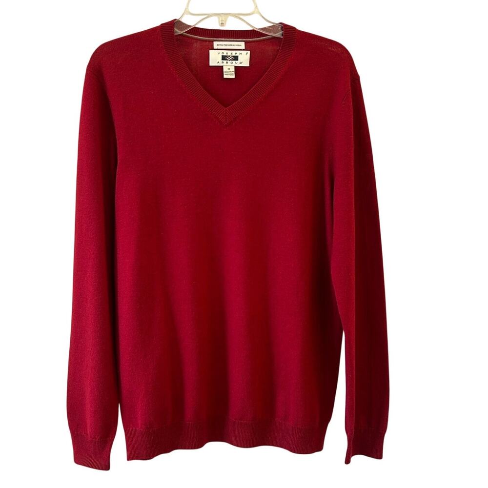 Joseph Abboud Men’s Red Merino Wool V-Neck Sweater Size Medium
